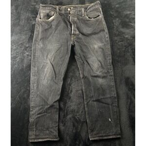 Levi Strauss 501 Jeans Mens W36 L30 Black Button Fly Denim Distressed